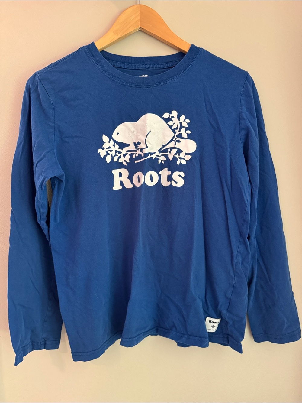Roots Kids Long-Sleeve Tee in Royal Blue with White Beaver Graphic - XXL